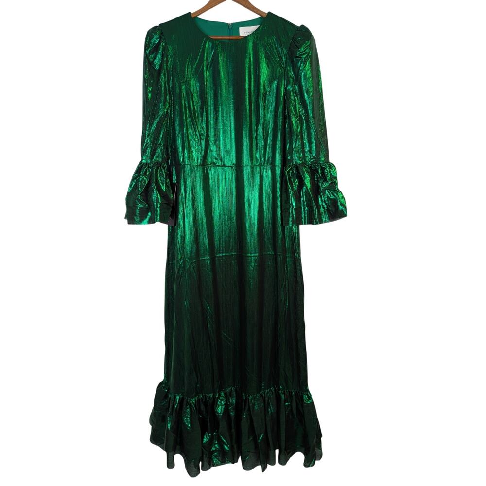 Pomander Place Tuckernuck Maxi Cocktail Dress Emerald Green Lurex Lilith Large